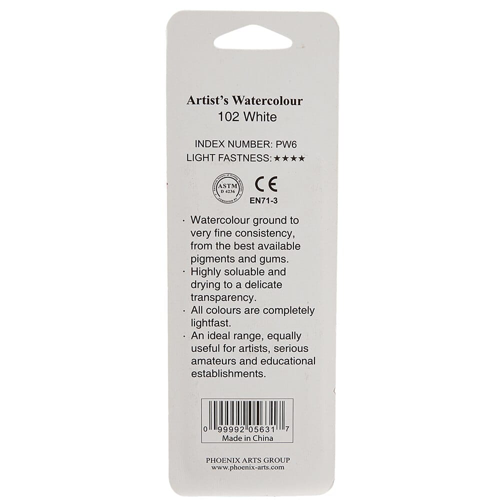 Phoenix Artist's Watercolour Paint, White, 12 ml