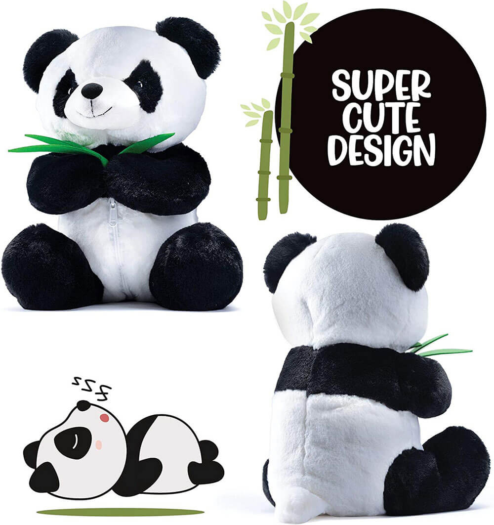 Prextex Plush Panda Bear with Zippered Carrier & 3 Cub Plushies