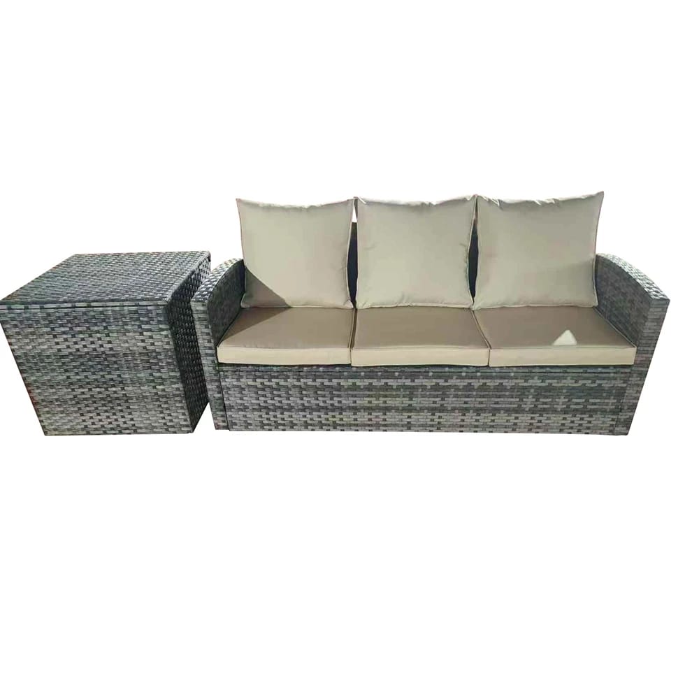 Resin Wicker Sofa with Storage Box, Brown/Tan