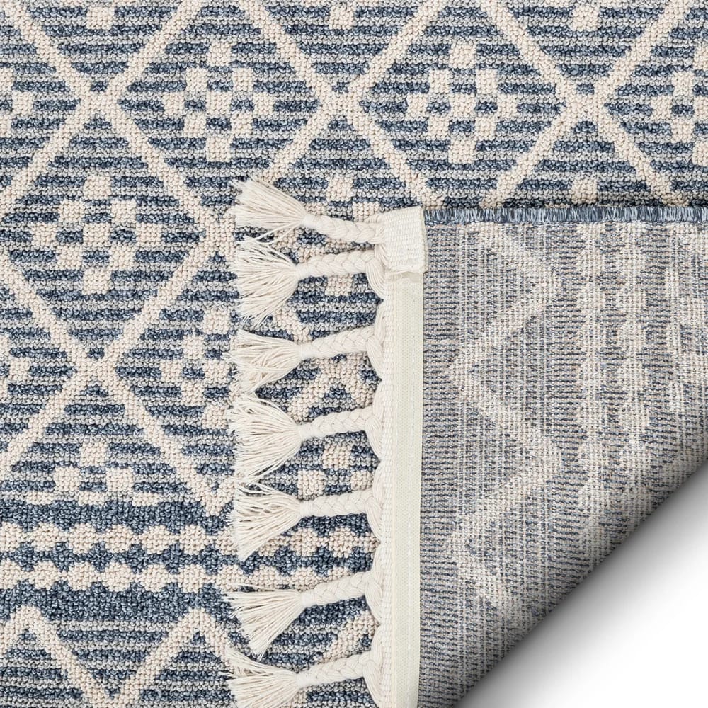 Well Woven Loop-de-Loop Covina Tribal 5'3"x7'3" Geometric Kilim Style Area Rug, Denim Blue