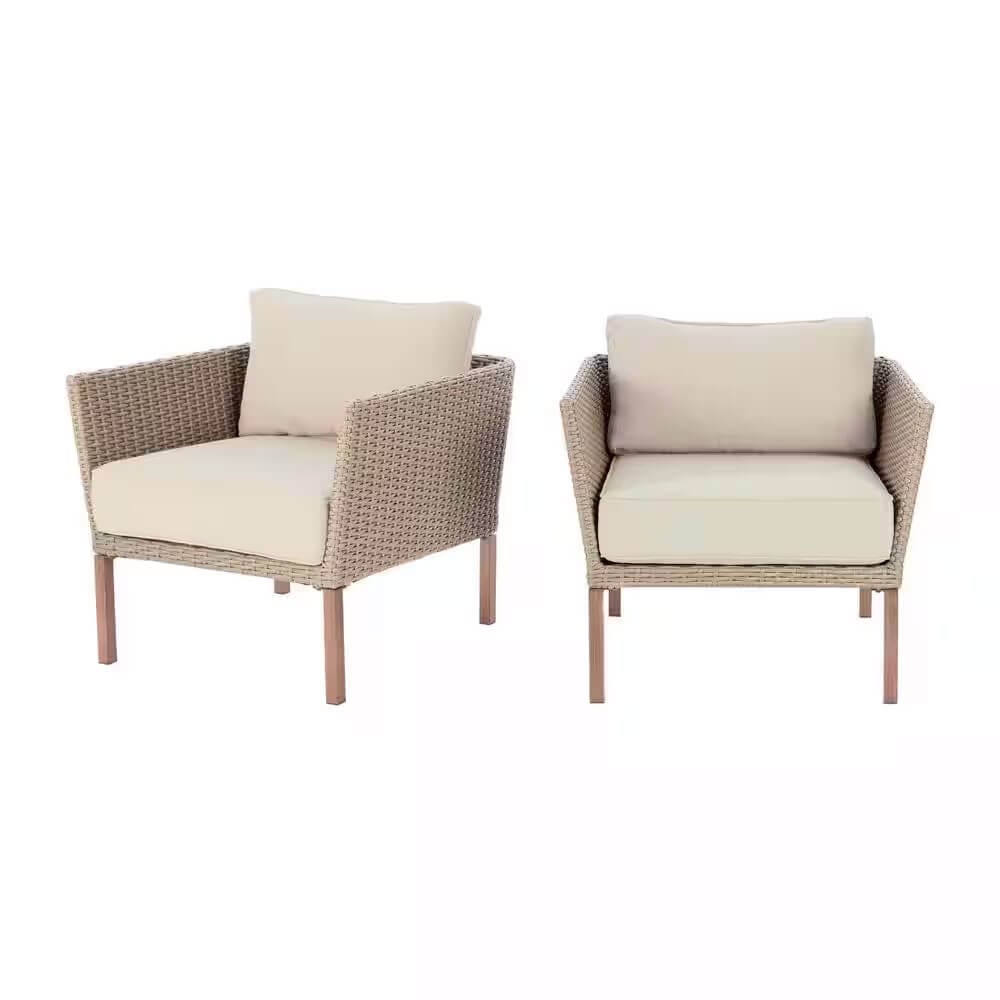 StyleWell Oakshire 2-Piece Resin Wicker Deep Seat Patio Chairs, Tan