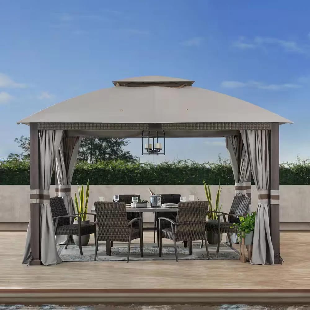 Sunjoy Fiona 2-Tier Gazebo, 11' x 13', Light Gray