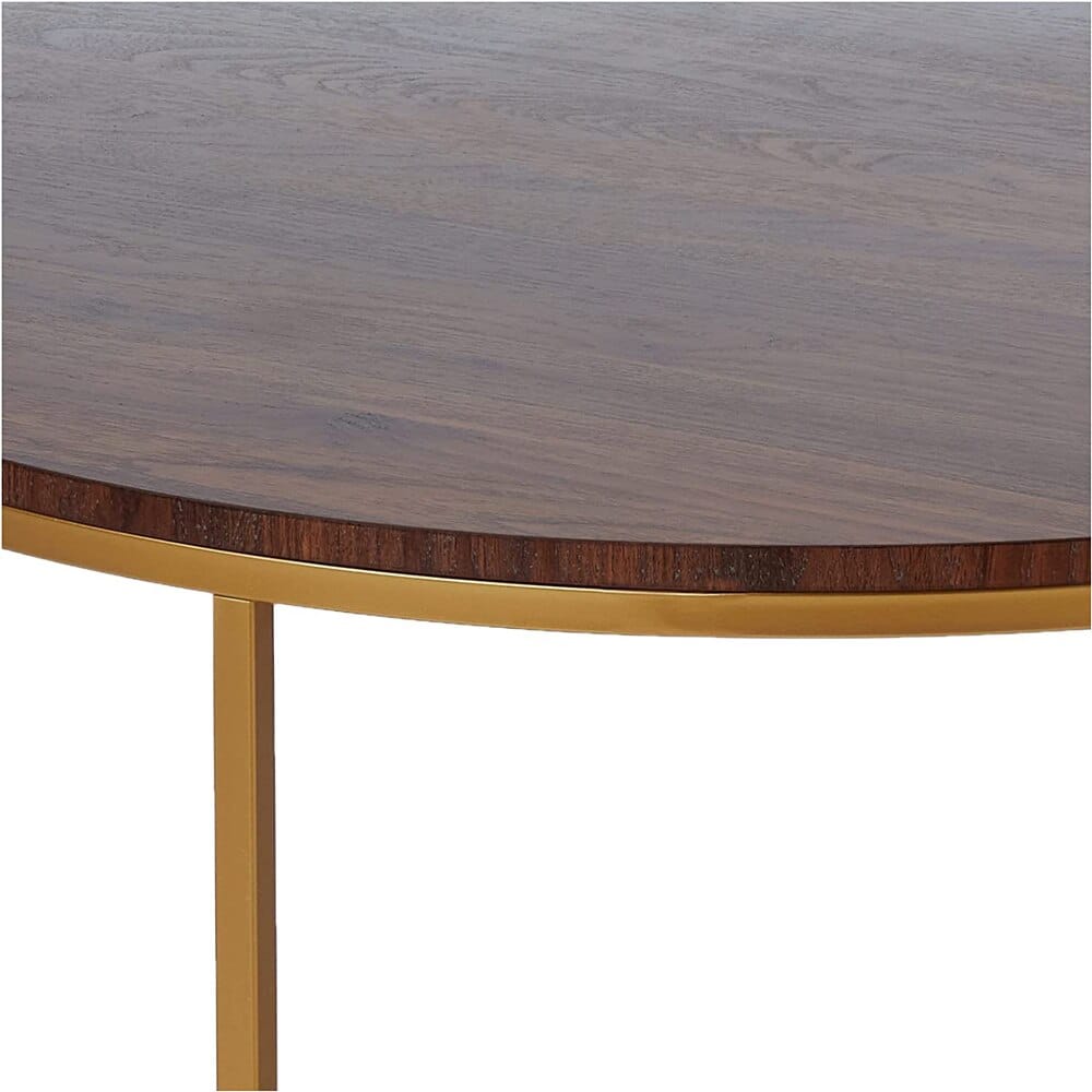 Walker Edison Cora Modern Round Faux Marble Top Coffee Table, Walnut/Gold