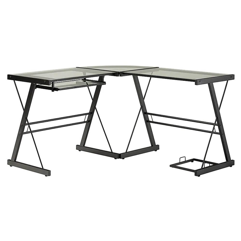 Walker Edison L-Shaped Modern Glass Corner Computer Desk, Black/Clear