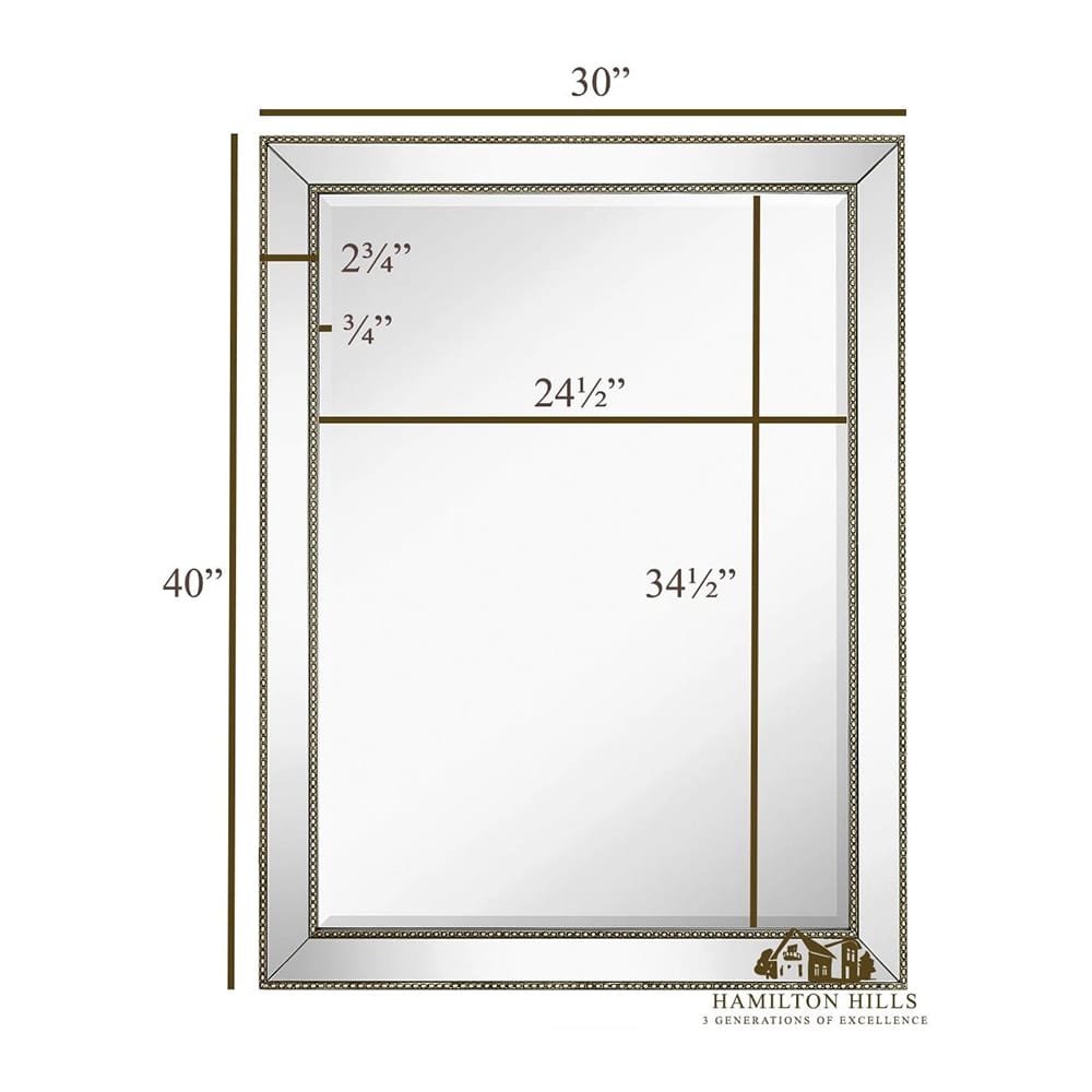 Hamilton Hills Modern Glass Rectangular Mirror, 30" x 40", Silver