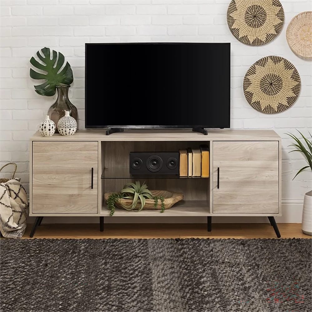 Walker Edison Nora Modern 2-Door TV Stand, Birch, 60"