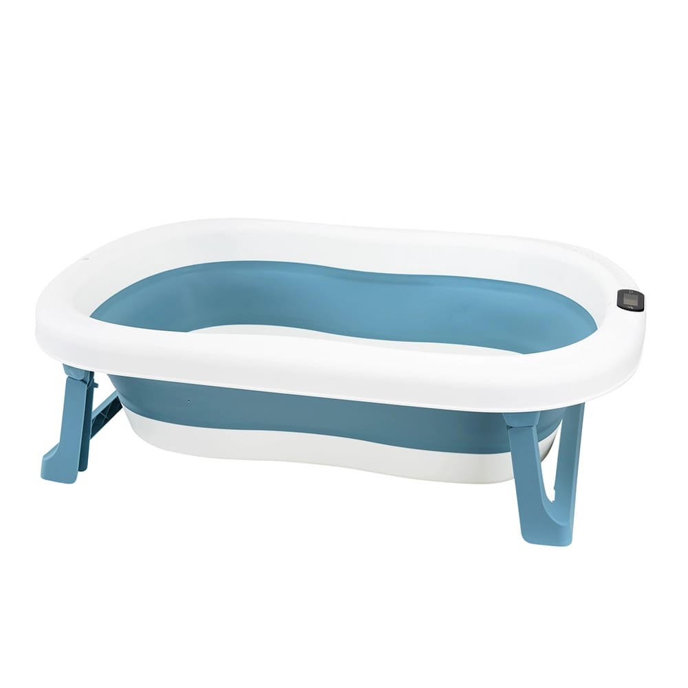 TranquilBeauty Foldable Baby Bathtub with Built-In Thermometer, Green/Blue