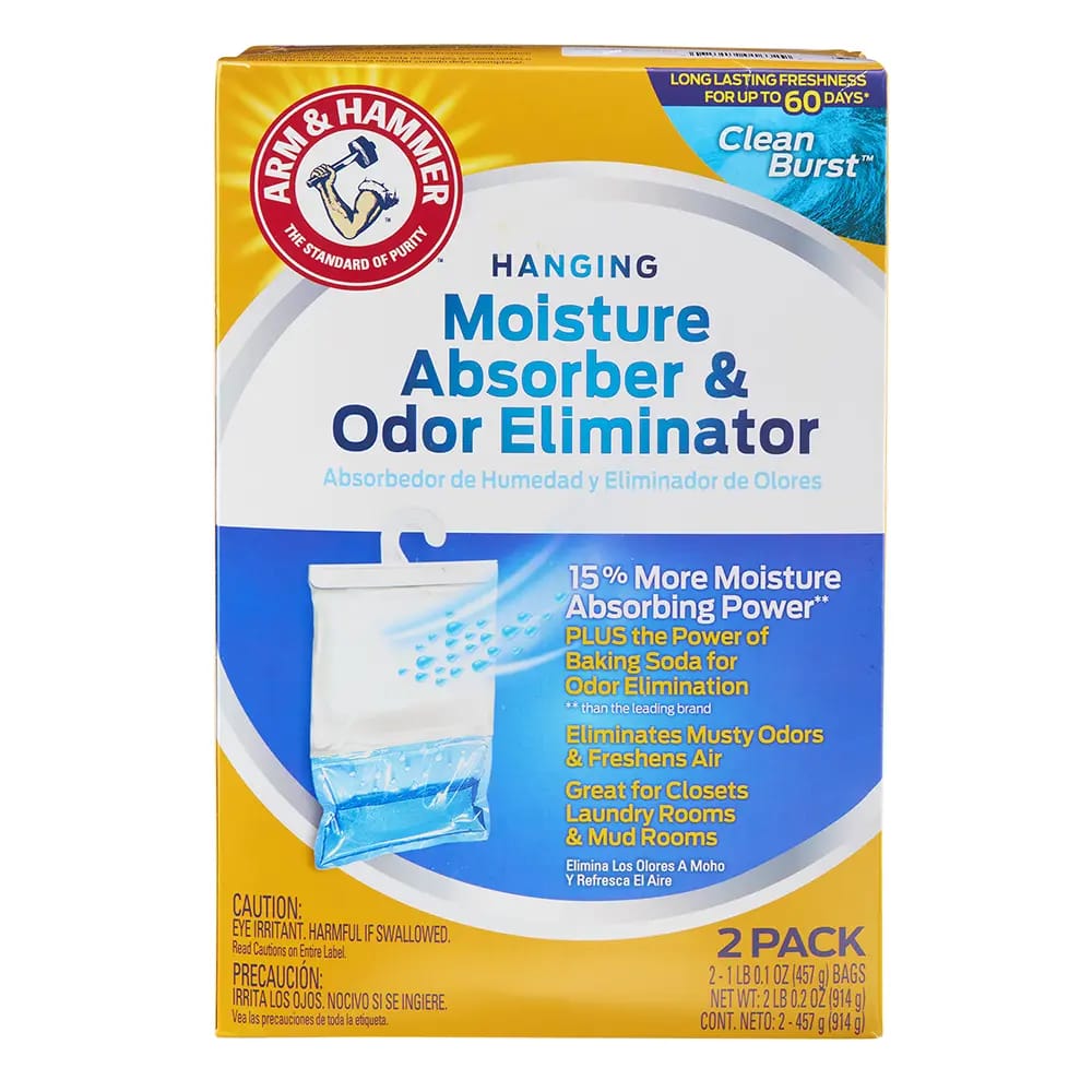 Arm & Hammer Hanging Moisture Absorber & Odor Eliminator, Clean Burst Scent, 2 pk