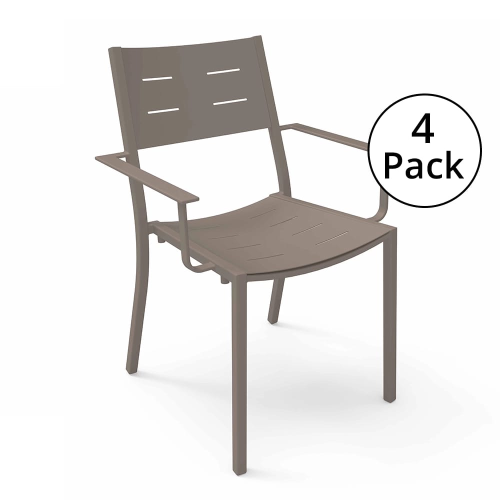Maiori Aluminum Impression Stackable Outdoor Dining Arm Chair, Light Taupe, 4 Pack