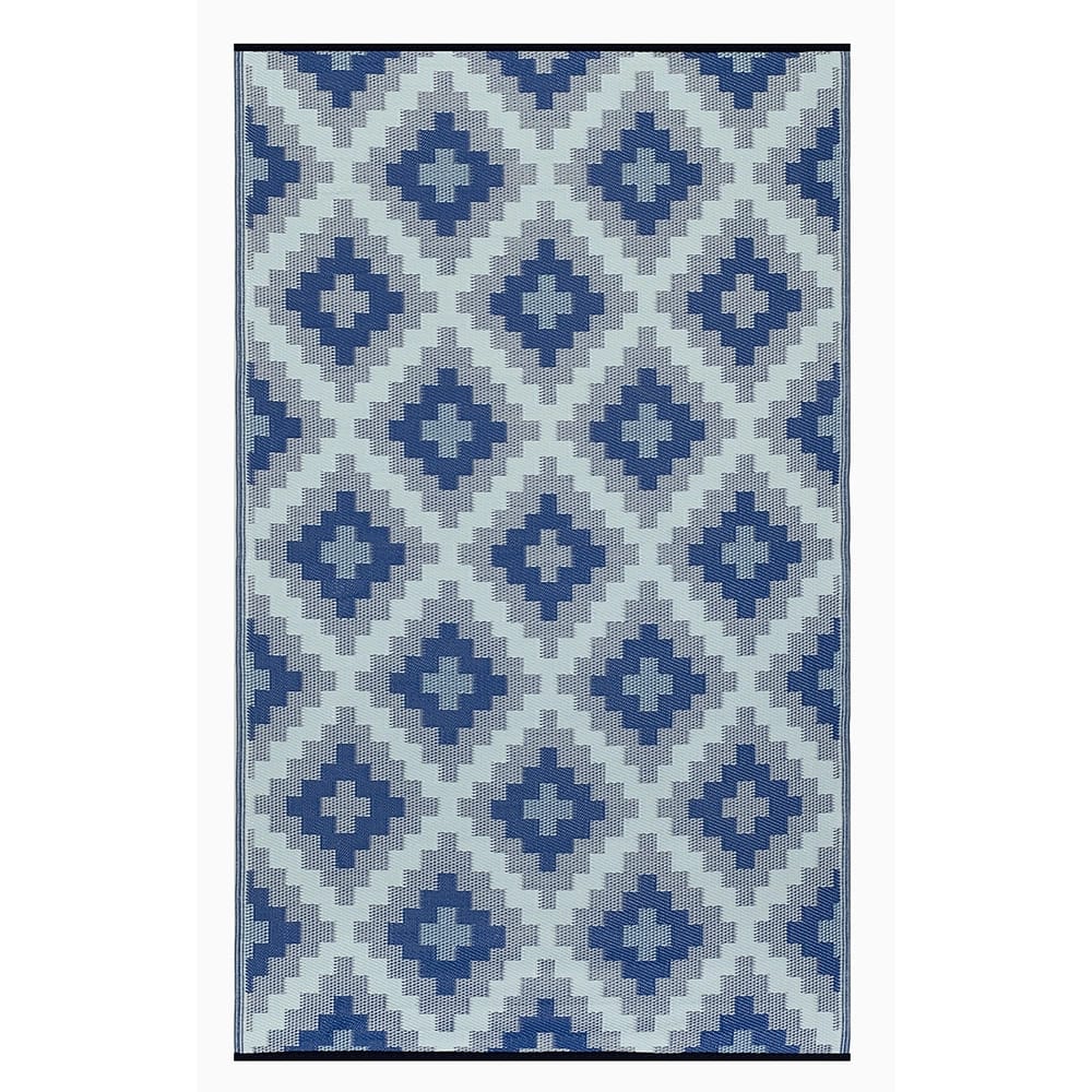 FH Home Reversible Outdoor Area Rug, 5' x 8', Aztec Kilim-Blue Multi