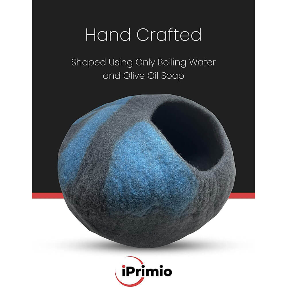 iPrimio 100% Natural Wool Cat Cave, Gray/Blue