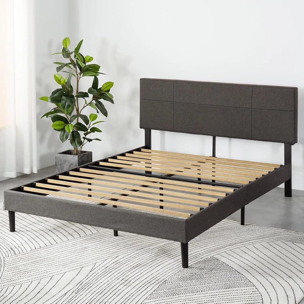 Zinus Denna Upholstered Bed Frame with Headboard, Dark Gray, Full