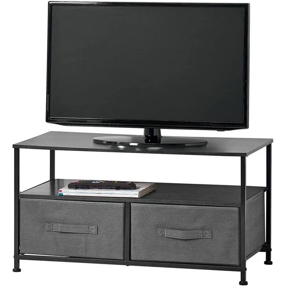 mDesign 2-Drawer TV Stand, Charcoal/Black