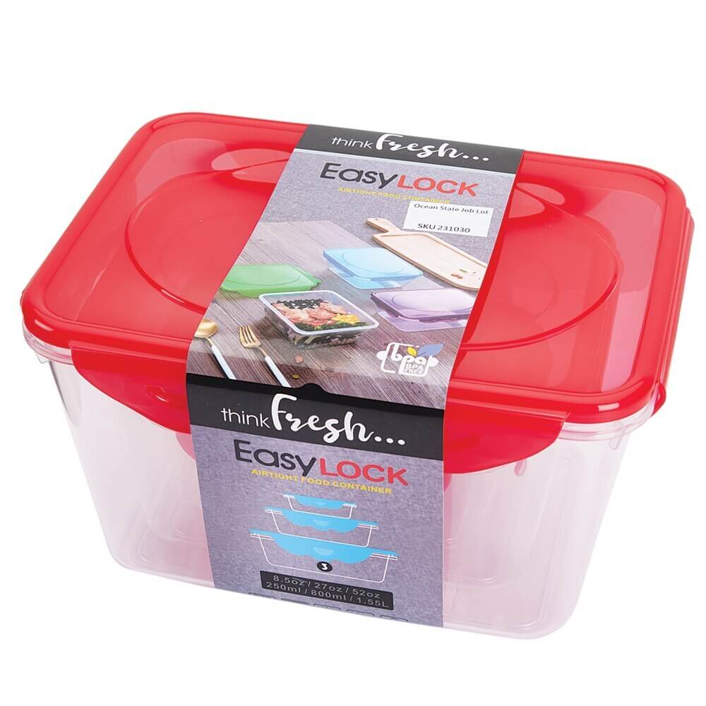 Think Fresh Easy Lock Airtight Food Containers, 3 Piece