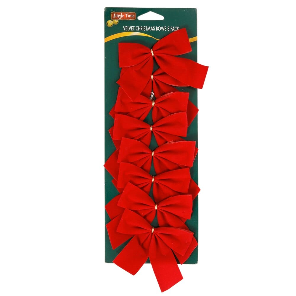 Jingle Time Velvet Christmas Bows, 8 Count