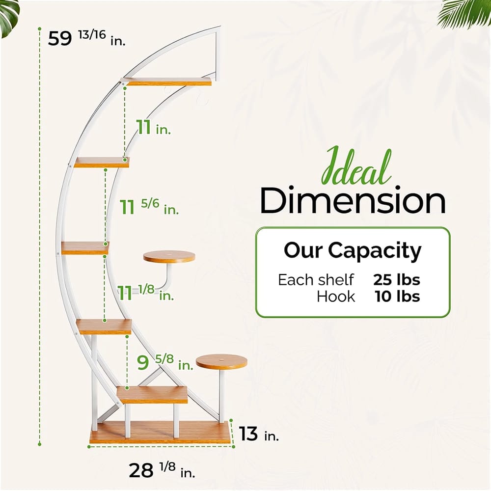 Idzo 6-Tier 9-Potted Steel Wood Plant Stand With Hanger, White