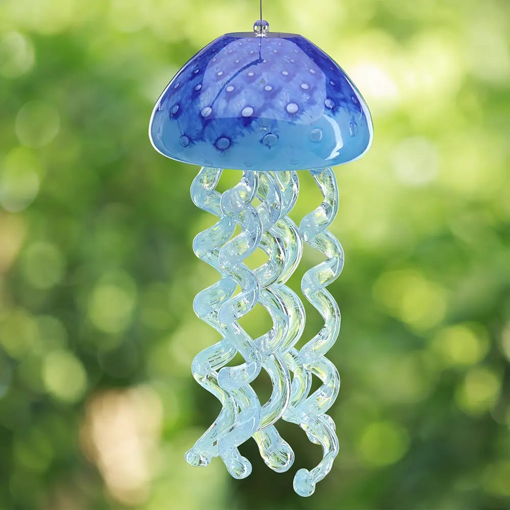 Glass Jellyfish Windchime, Aqua
