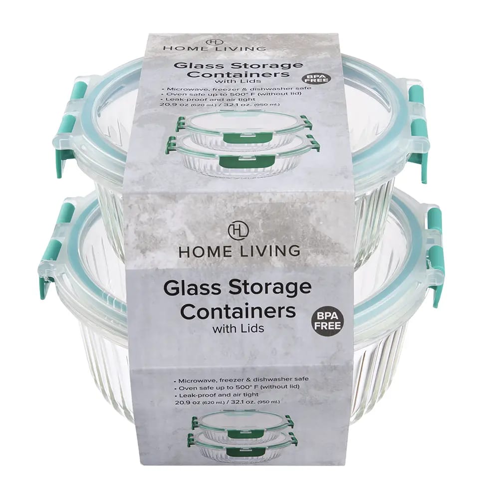 Round Glass Food Storage, 2pk