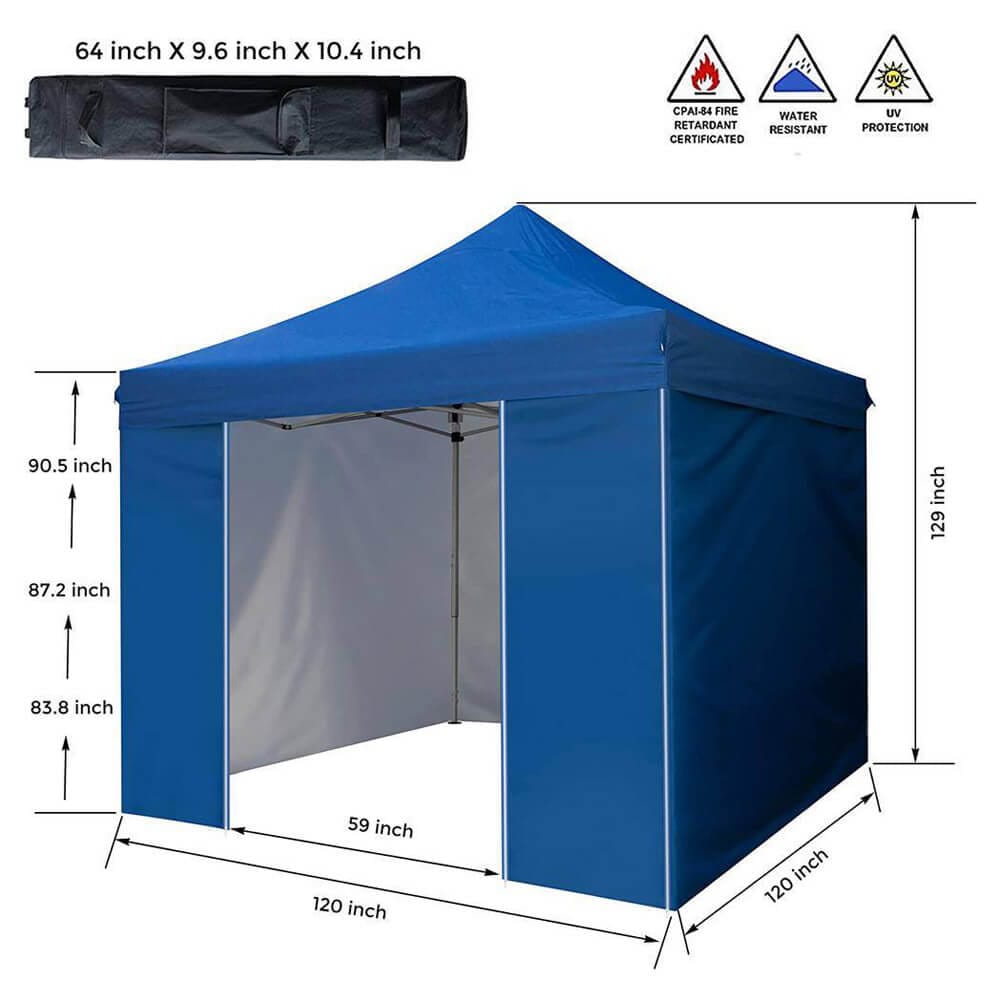 10' x 10' Pop-Up Canopy Tent with 4 Sidewalls, Royal Blue