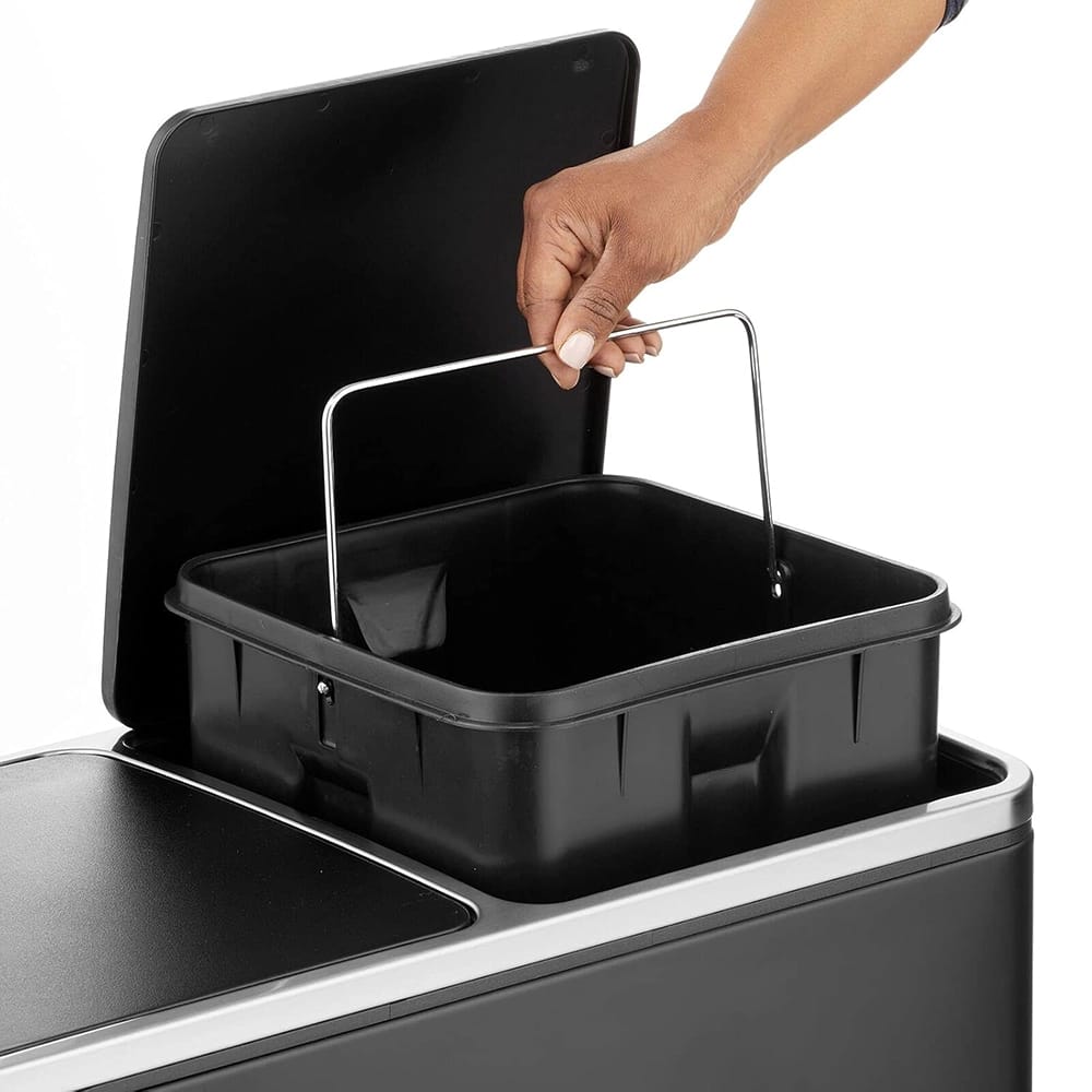 mDesign 60 L Double Trash Can, Black