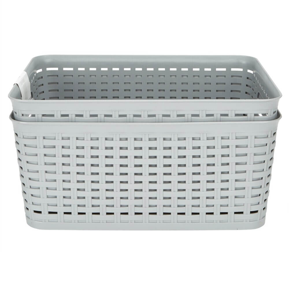 Large Plastic Gray Storage Baskets with Handles, 2-Count