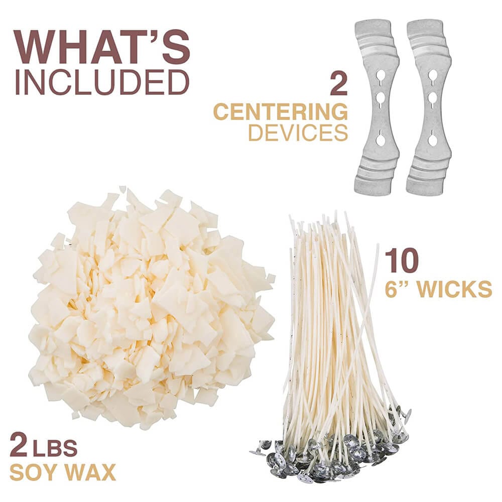 Oraganix Natural Soy Wax DIY Candle Making Kit with 10 6-Inch Wicks, 2 Metal Centering Devices & 2 lbs of Wax