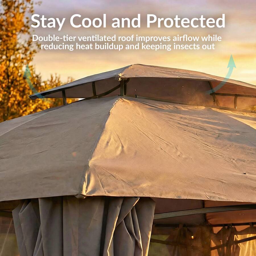 Sunnydaze 10' x 13' Soft Top Polyester Gazebo with Privacy Wall, Tan