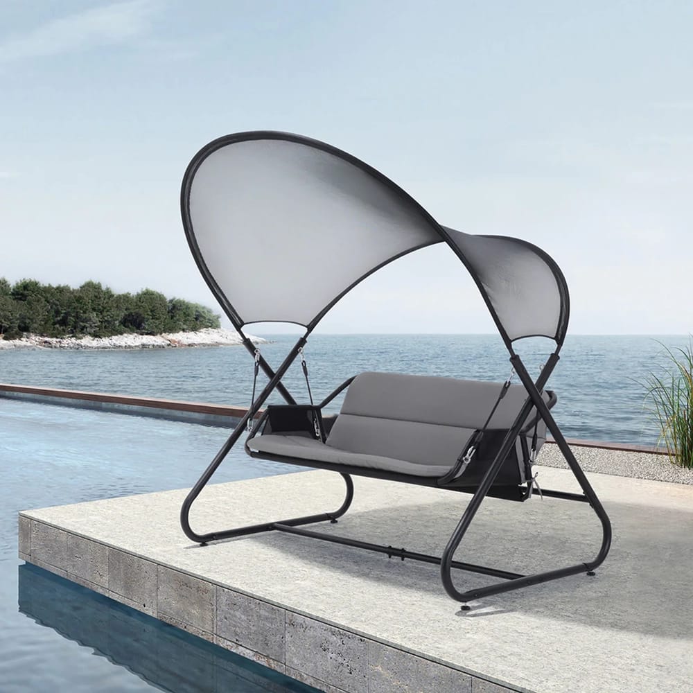 Deko Living Patio Swing Chair with Canopy, Black/Gray
