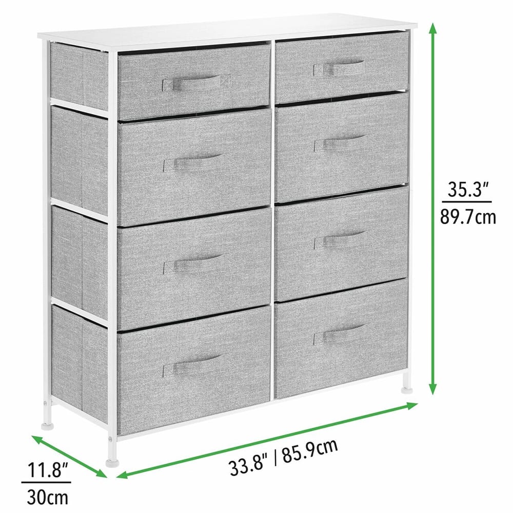mDesign 8 Drawer Fabric Dresser, Light Gray/White