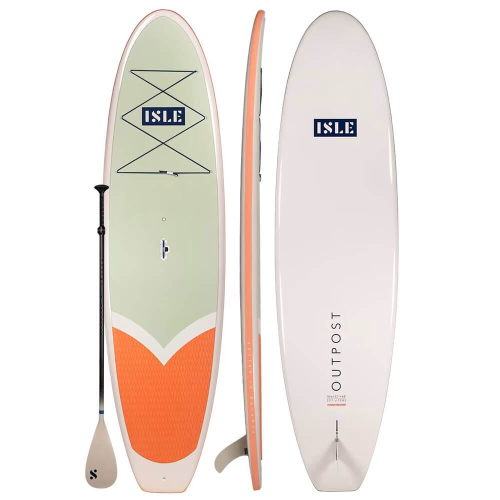 ISLE Outpost 10'6" Hard Stand Up Paddle Board Package, Seafoam/Peach