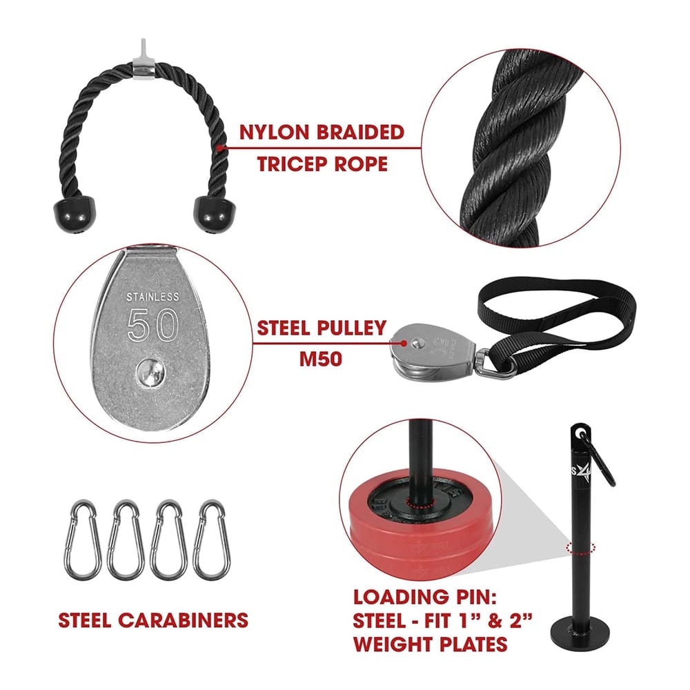 Yes4All LAT Pulley System with Plate Loading Pin & Pull Down Tricep Rope