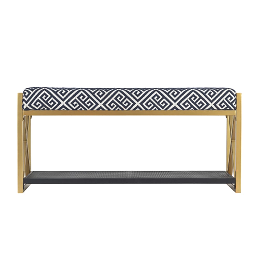 Albany Living Upholstered Bench with Shoe Rack, Blue/Gold