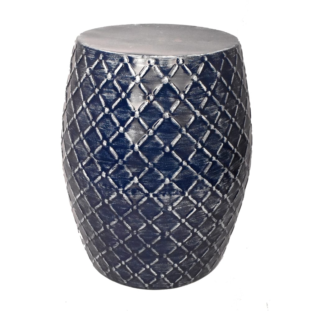 Metal Side Table, Blue/White