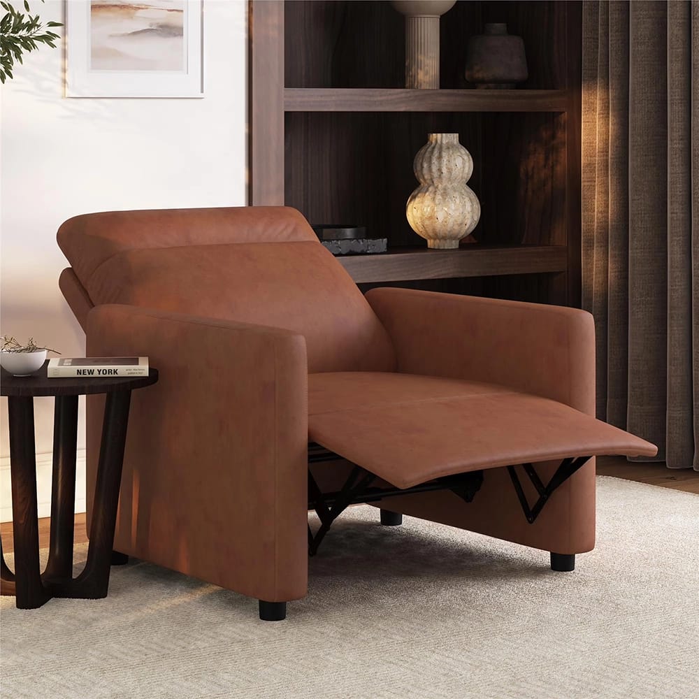 Upholstered Power Recliner Chair, Light Brown Faux Leather