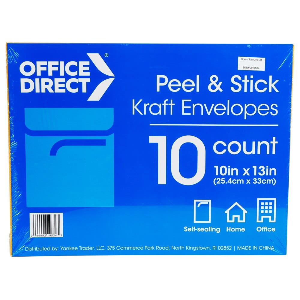 Office Direct Peel and Stick 10" x 13" Kraft Envelopes, 10-Count