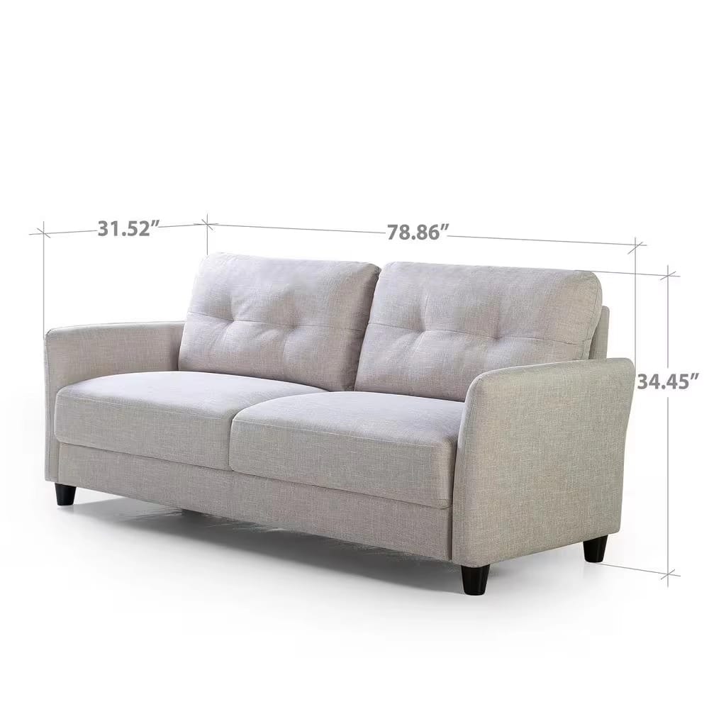 Zinus Round Arm 3-Seater Sofa, Beige