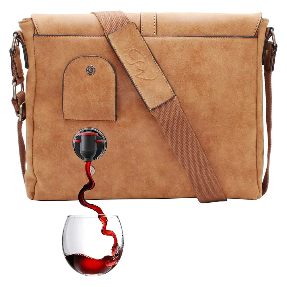 PortoVino Vegan Leather Wine Bag, Camel