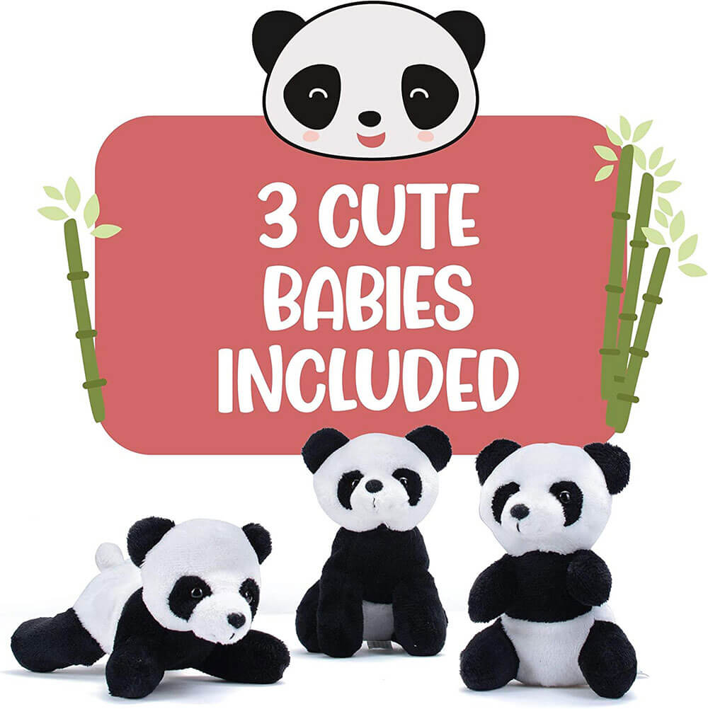 Prextex Plush Panda Bear with Zippered Carrier & 3 Cub Plushies