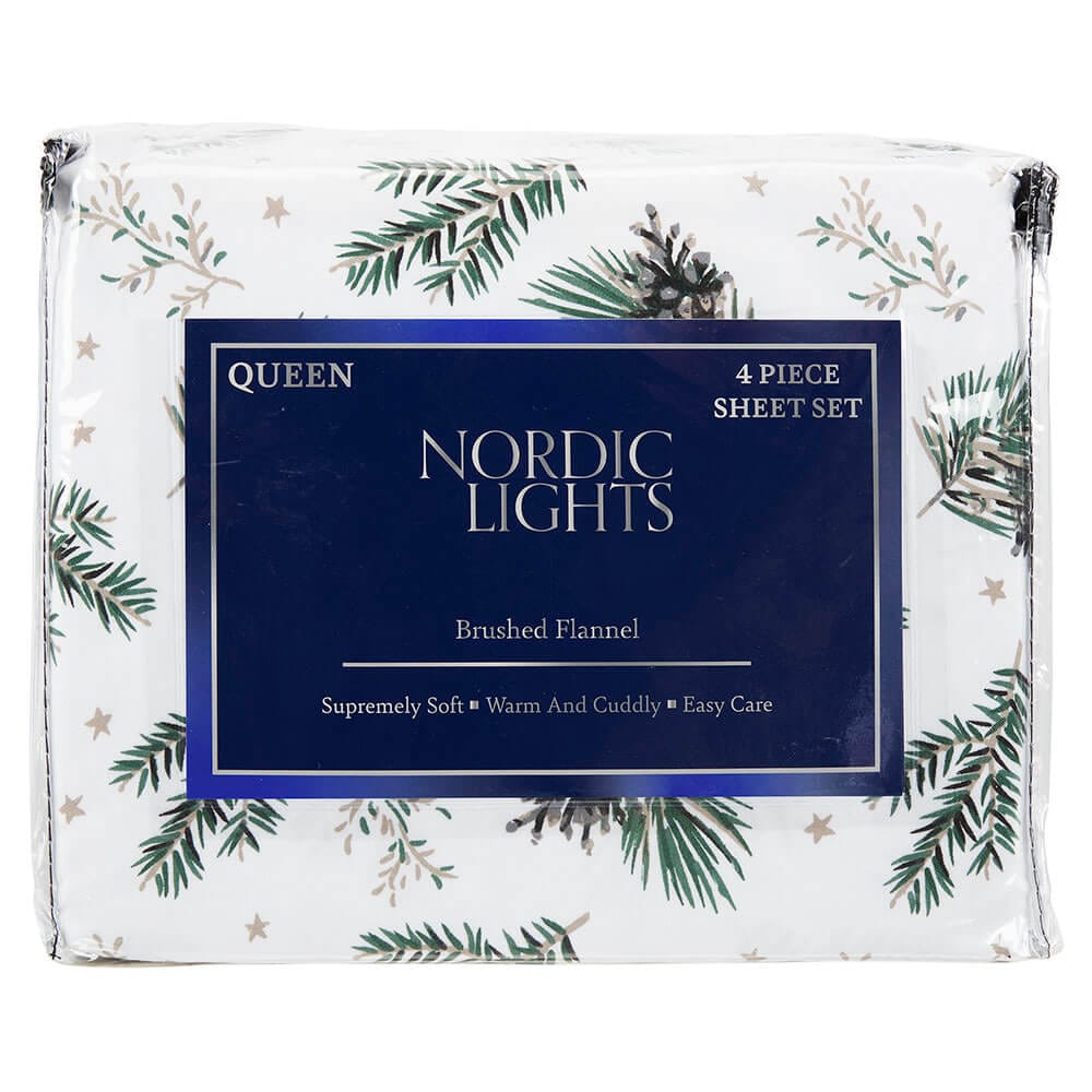 Nordic Lights Brushed Flannel Queen Sheet Set, 4 Piece