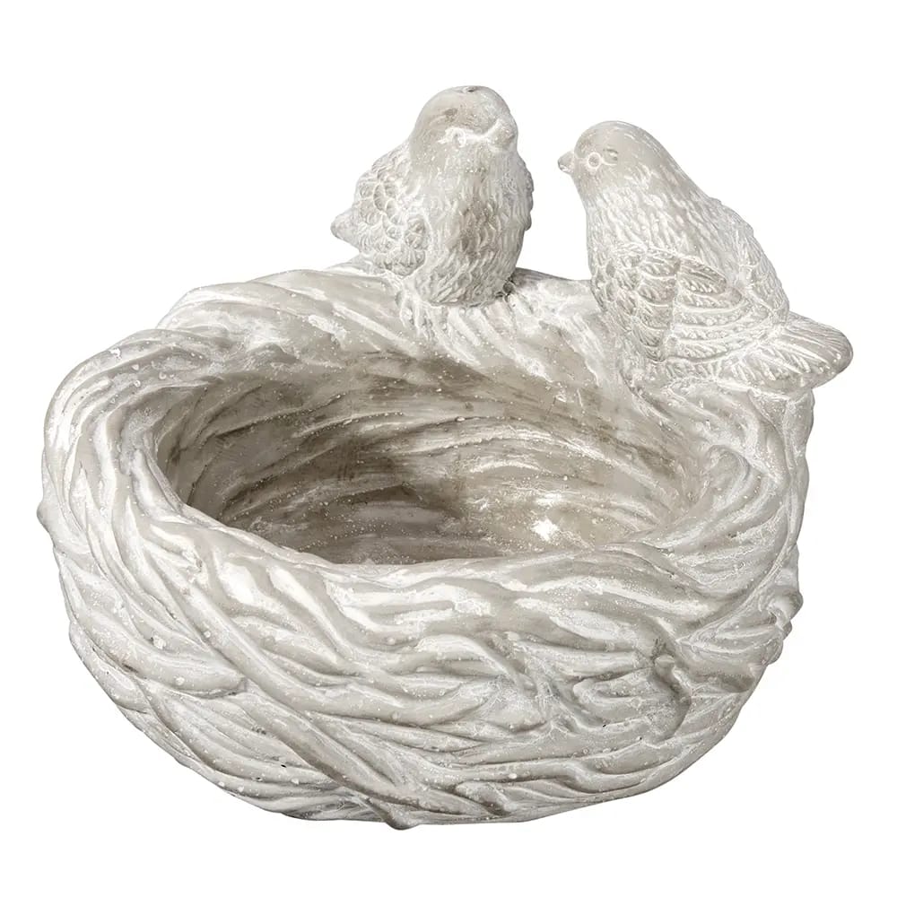 Birdbath Nest Cement Statue, Gray