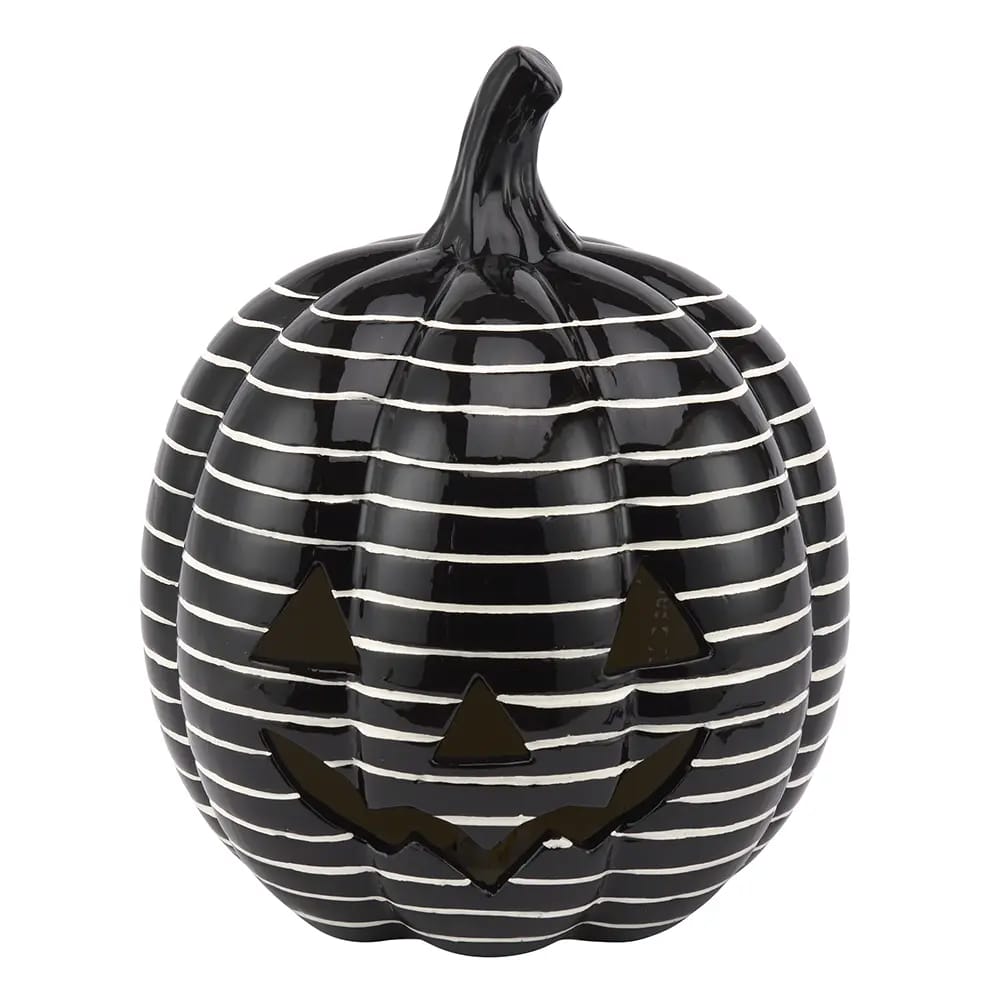 Ceramic LED Striped Black Jack-O-Lantern