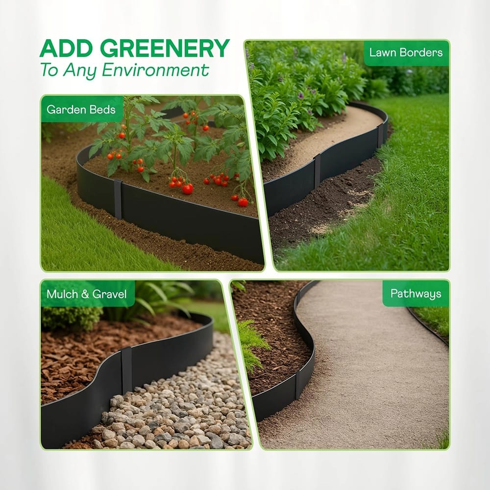 Idzo Black Metal Weather Resistant Landscape Edging, 6-Piece, 40" x 8"