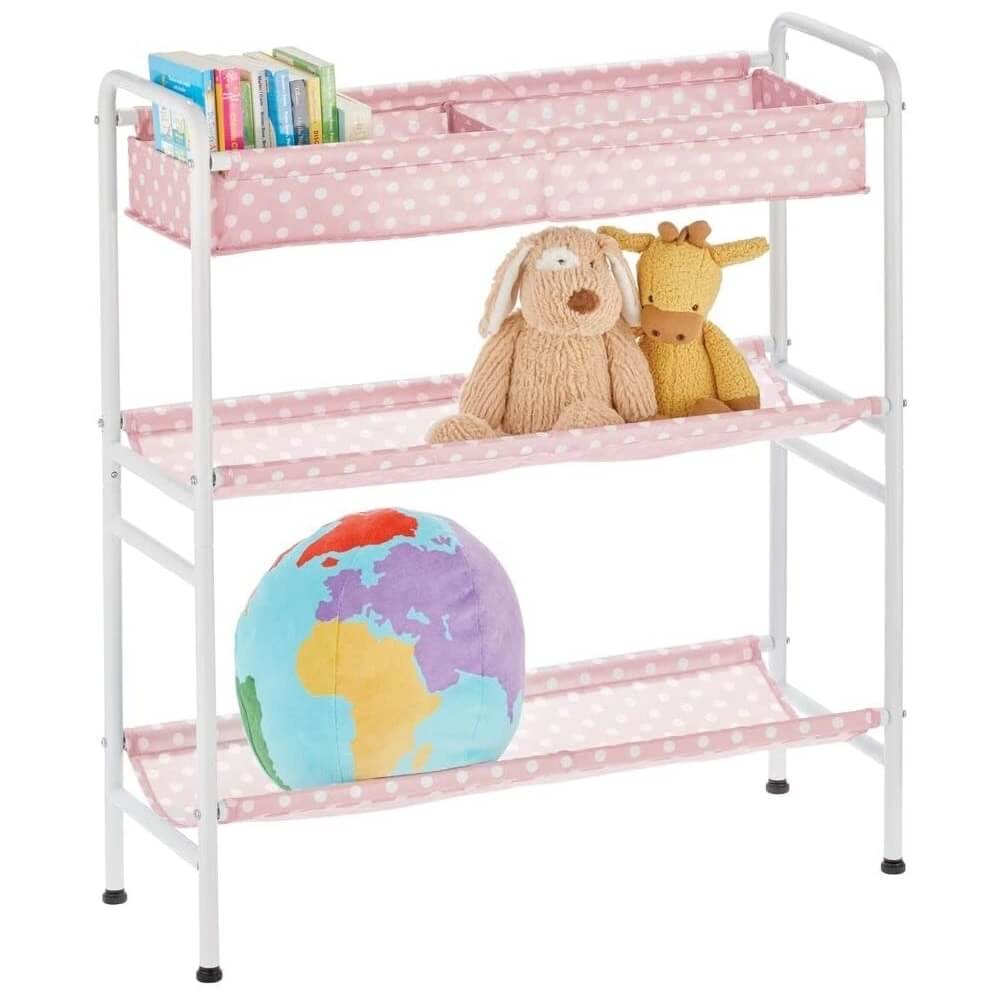 mDesign 3-Tier Kids Toy Box Storage Cart, Pink/White Polka Dot