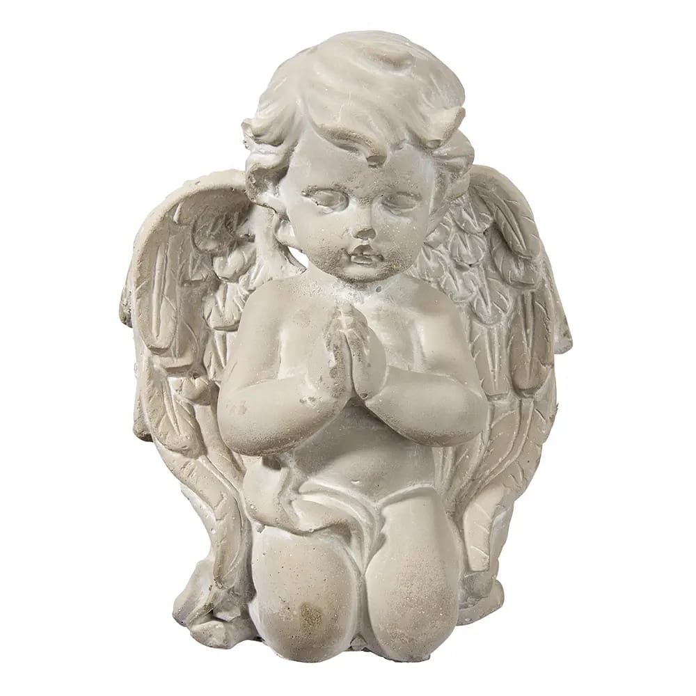Praying Cherubim Boy Cement Statue, Gray