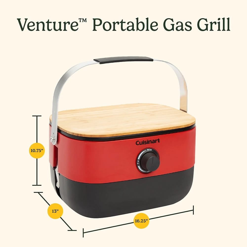 Cuisinart Venture Portable Gas Grill, Red/Black/Wood