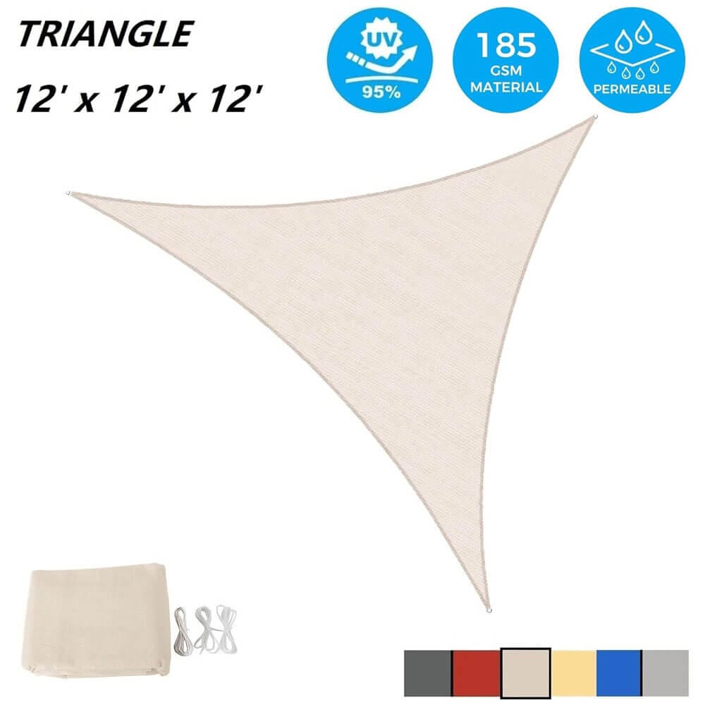 AsterOutdoor Triangular Sun Shade Sail, 12' x 12' x 12', Cream