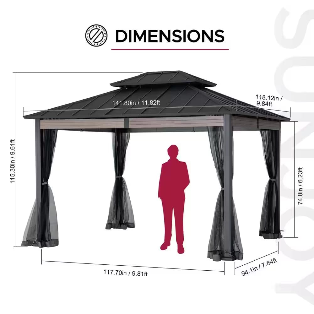 Real Living 10' x 12' Heavy-Duty Steel Hardtop Gazebo, Black