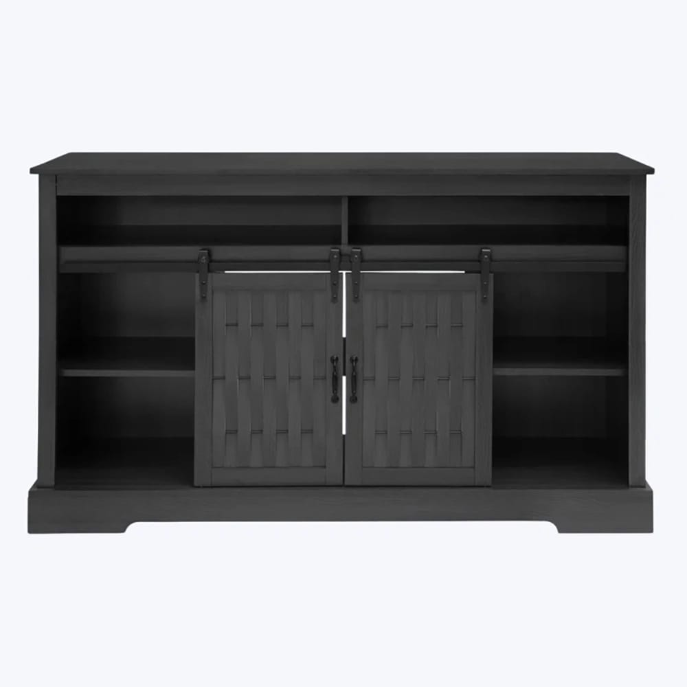 TV Stand with Electric Fireplace and Sliding Barn Door, Dark Gray