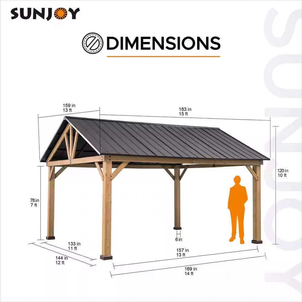 Liberty 13' x 15' Cedar Framed Pavilion with Steel Hardtop Gable Roof