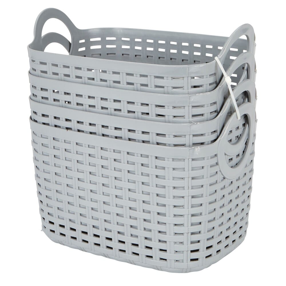 Small Plastic Gray Storage Baskets with Handles, 4-Count